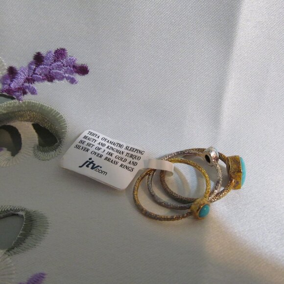 Tehya Oyama Sleeping Beauty & Kingman Turquoise 18K Gold & S over Brass 3 Rings - Picture 4 of 15